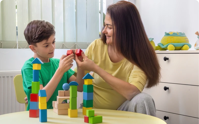 Family bonding over block play