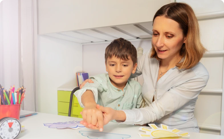 Parent and son enjoying creative activity